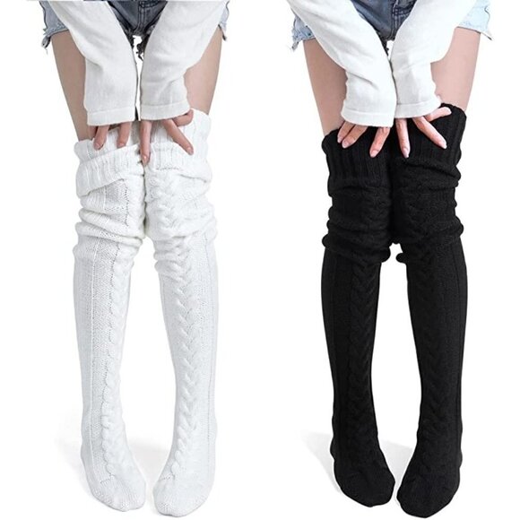 Spuly Accessories - Knee High Socks Lace Long Warm Stockings Boots Dress Slouch Winter Fall Soft